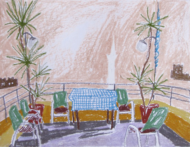 Mike'i hosteli terrassil, Rhodos, 2006, pastell A3